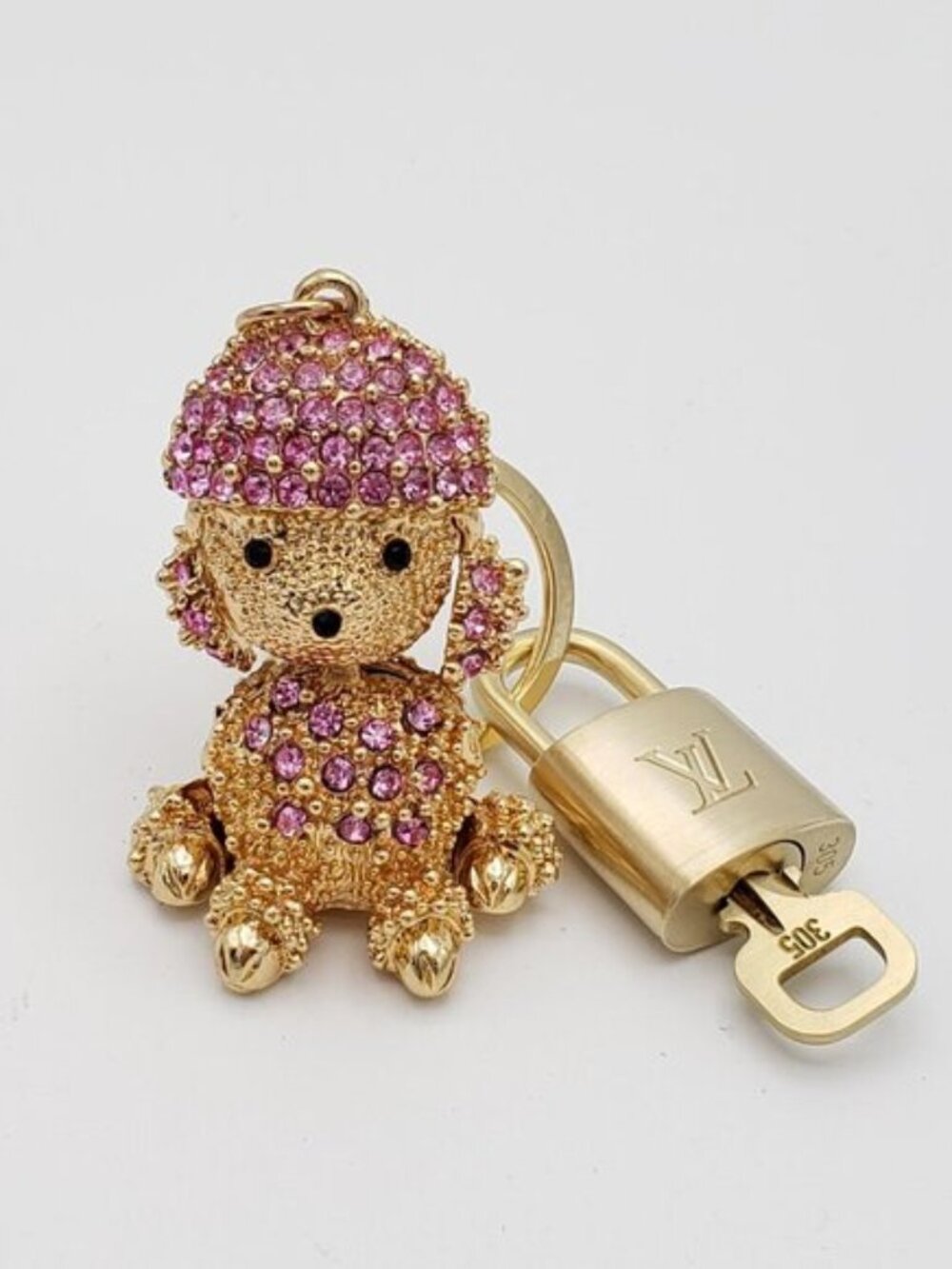 Authentic Louis Vuitton Gold Padlock 🔒 Shiny LV Key + Unbranded Puppy Charm - Picture 3 of 8
